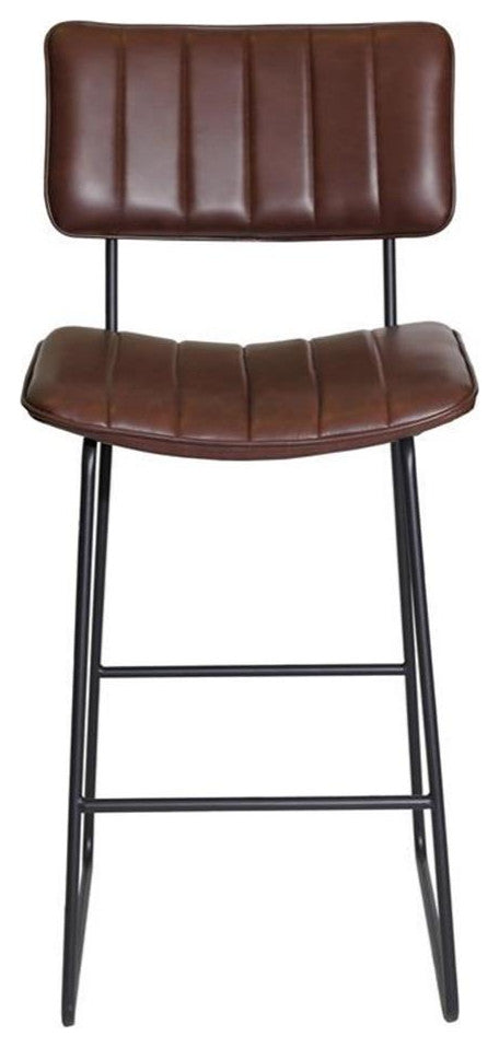 Bowery Hill Mid-Century Metal & Faux Leather Commercial Grade Bar Stool in Brown