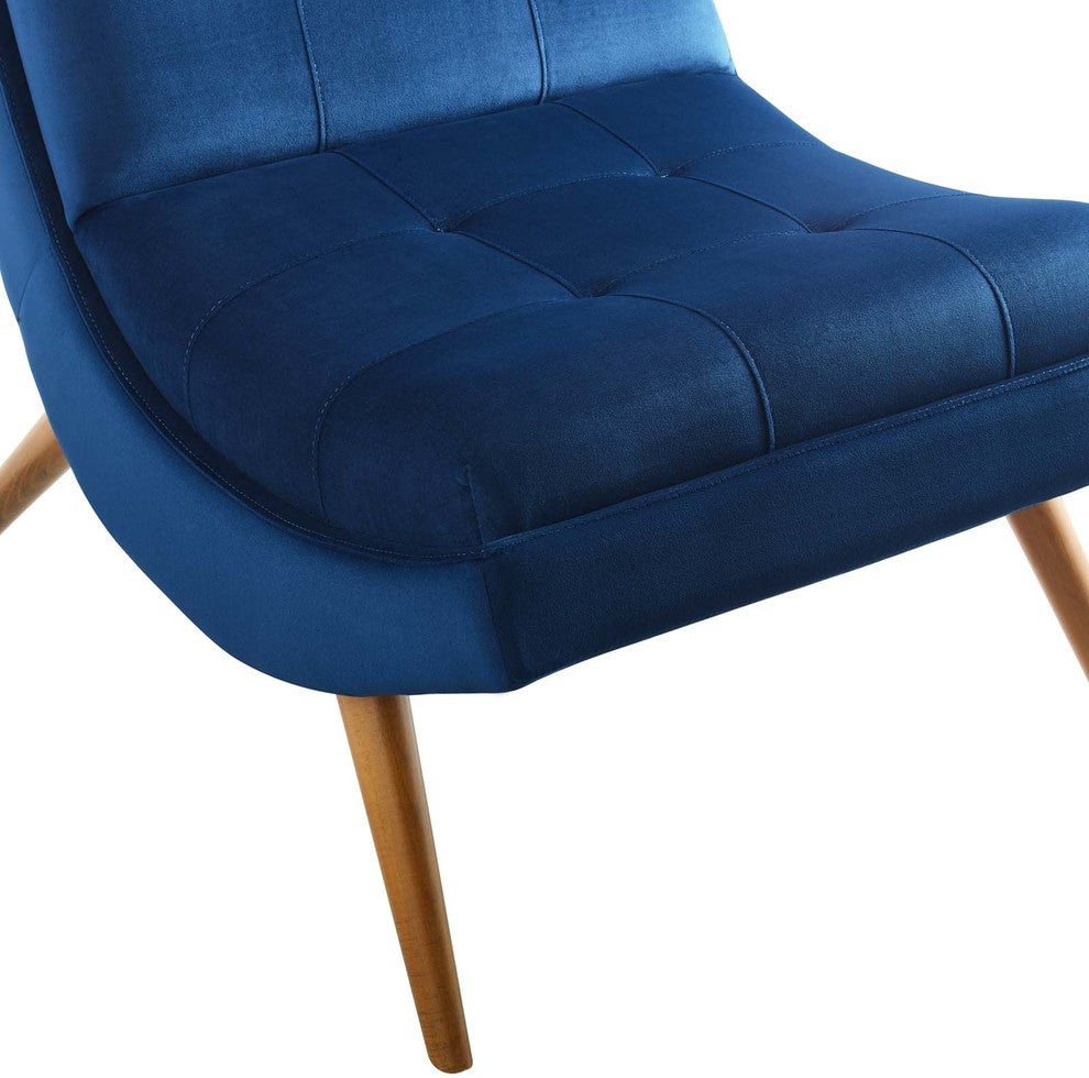 Ramp Upholstered Performance Velvet Lounge Chair and Ottoman Set Navy
