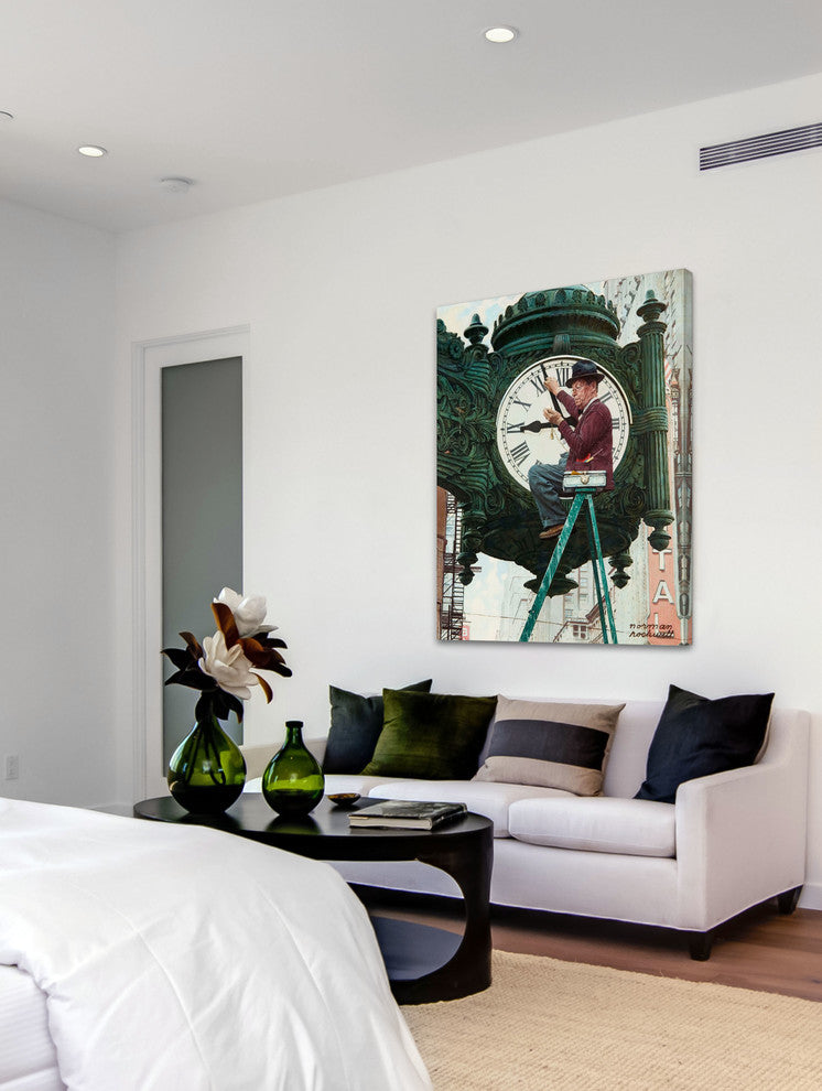 "Clock Repairman" Painting Print on Canvas by Norman Rockwell