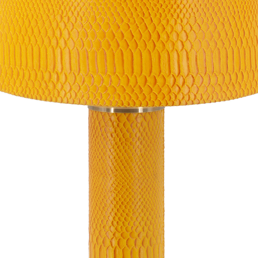 Benzara BM285167 Modern Table Lamp, Faux Leather, Iron, Bright Orange Yellow