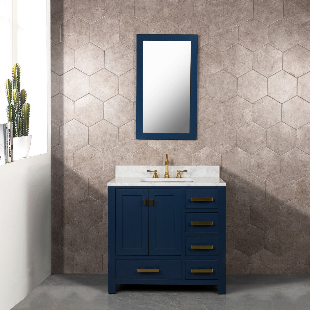 Madison 36" Carrara White Marble Vanity, Monarch Blue