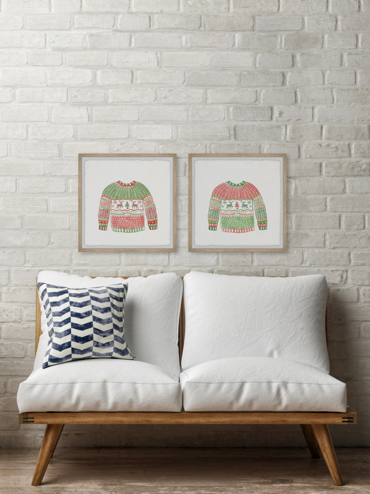 Christmas Knitted Coat Diptych, 2-Piece Set, 12x12 Panels, 12x12