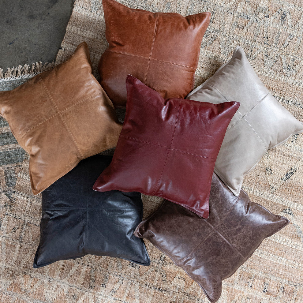 Kosas Home Cheyenne 100% Leather 22" Throw Pillow, Chestnut Brown