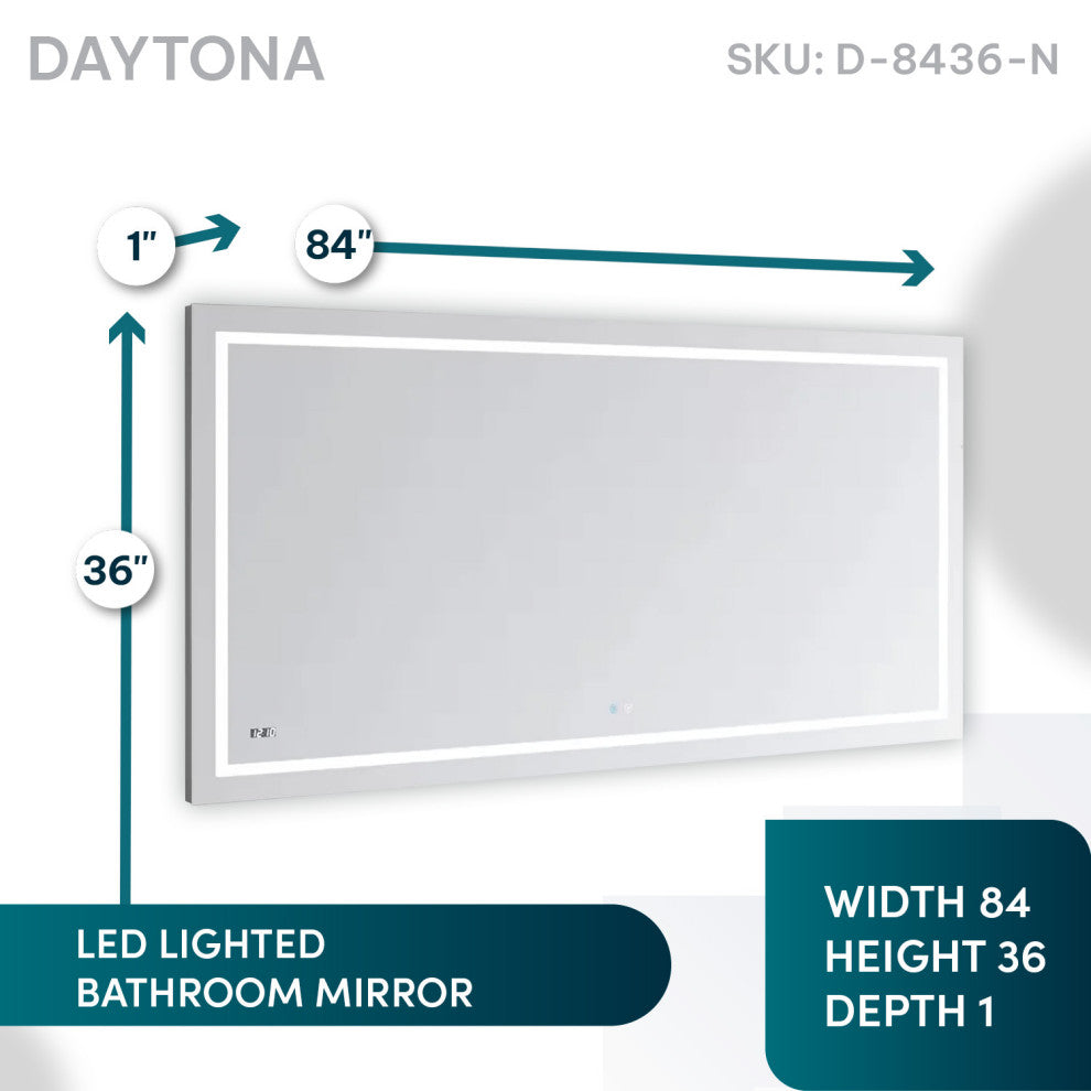 AQUADOM Daytona LED Wall-Mount Mirror Defogger Digital Clock 84"x36"x1"