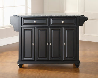 Cambridge Solid Granite Top Kitchen Island, Black Finish