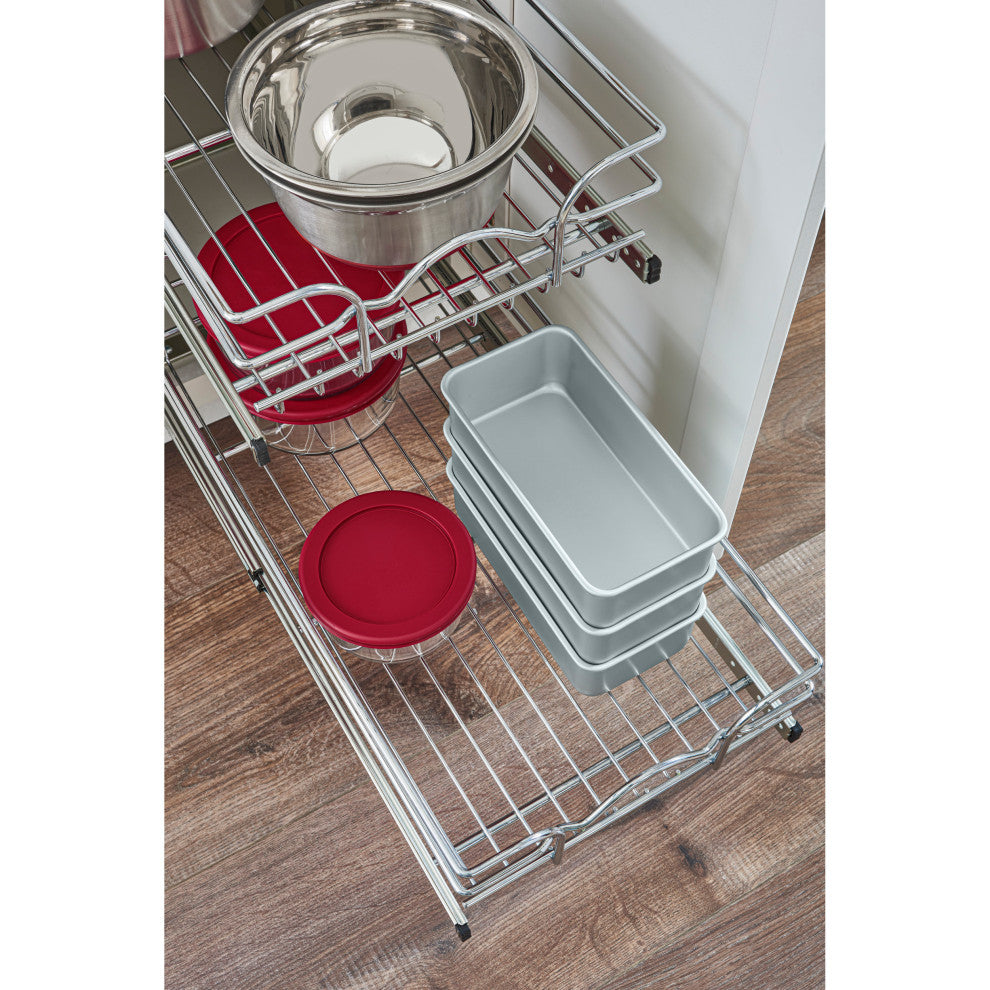 Two-Tier Bottom Mount Pull Out Steel Wire Organizer, 11.75"