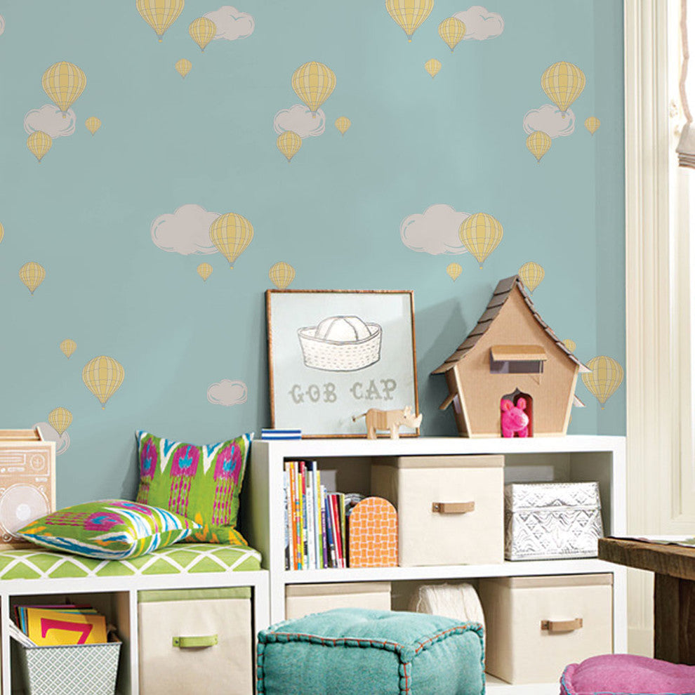 Hot Air Balloon Peel and Stick Vinyl Wallpaper, Mint, 24"w X 108"h