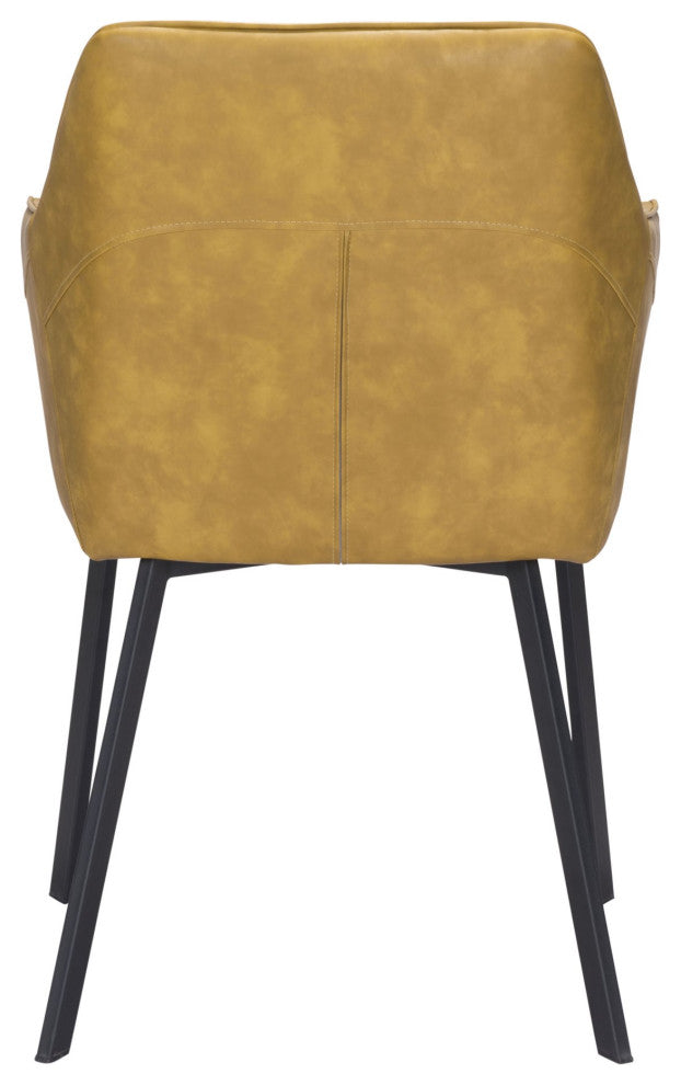 Dining Chair, Set of 2, Faux Vinyl Leather, Steel, Yellow, Black, Mid Century