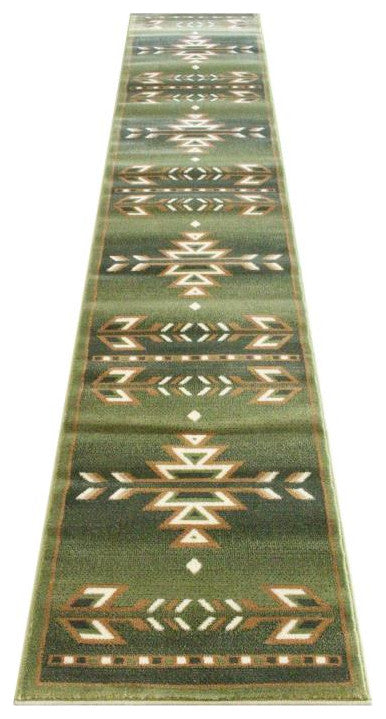 Lodi Collection Southwestern Area Rug - Olefin Rug with Jute Backing, Green, 2'' X 11''