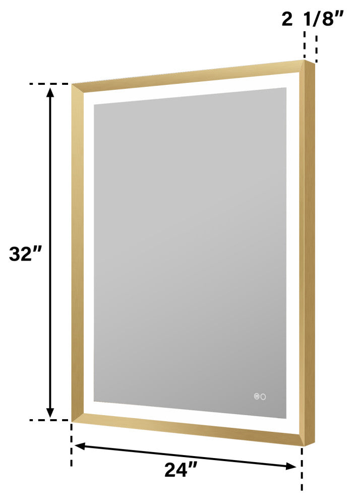 Beveled Bathroom LED Mirror Framed, Backlit and Front Light, Gold, 24"x32"