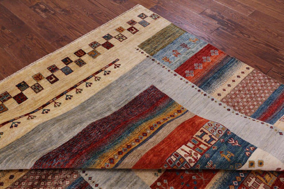 Tribal Persian Gabbeh Handmade Rug 6' 6" X 9' 11" Q9756