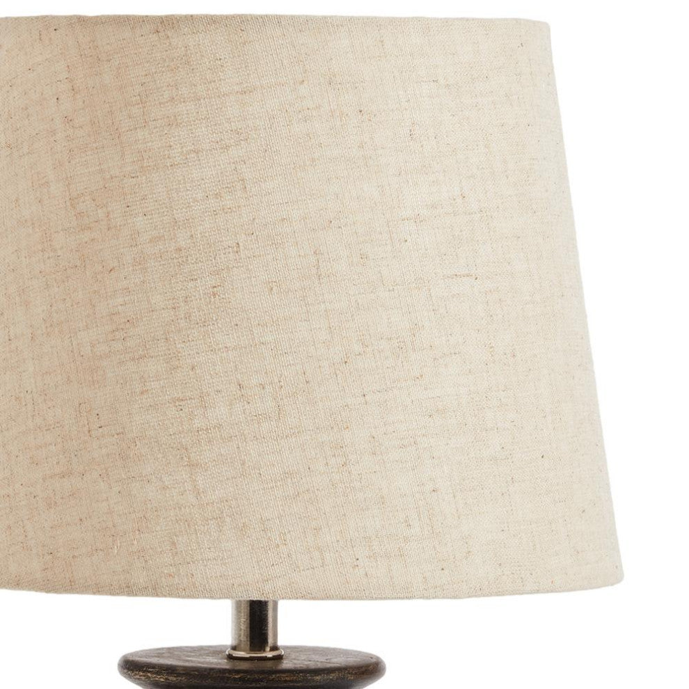 Small Washed Black Wood Vintage Style Table Lamp Round Turned Antique Look Mini
