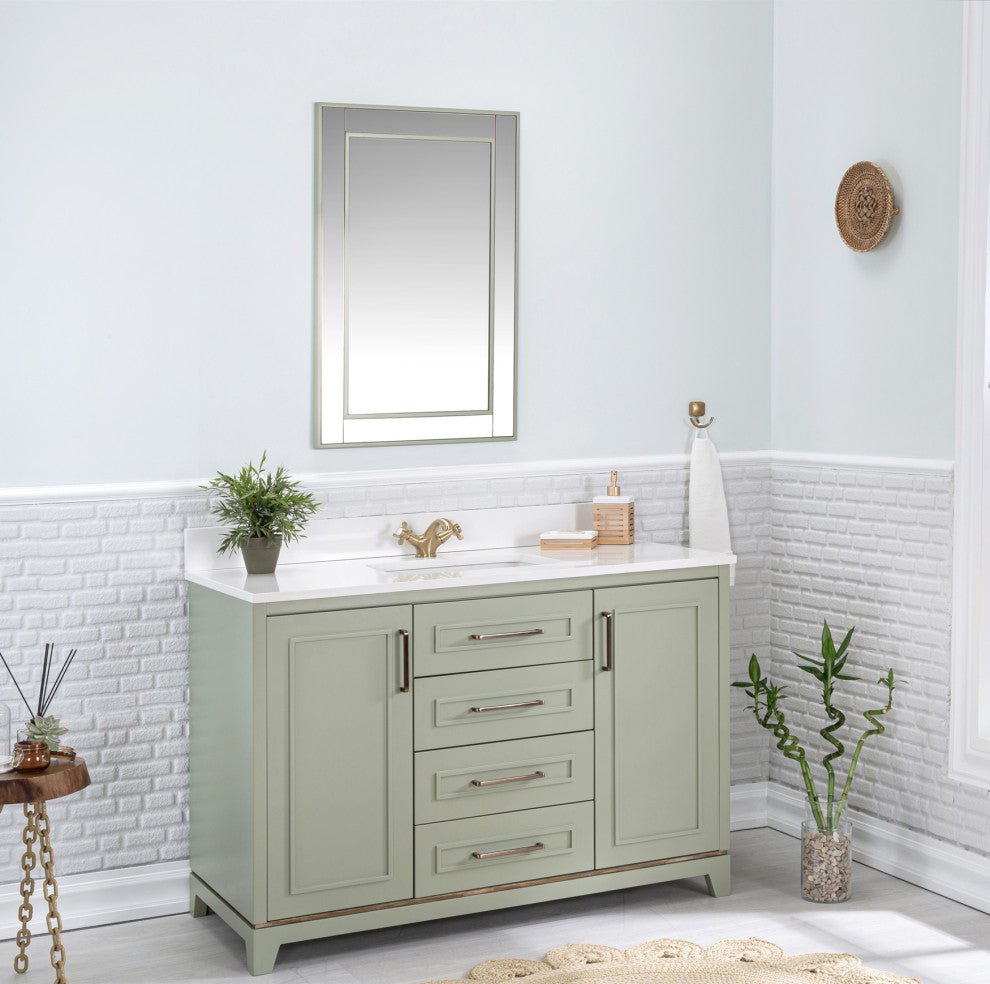 Albia Collection 48" Bathroom Vanity With Sink, Mirror, Countertop, Green