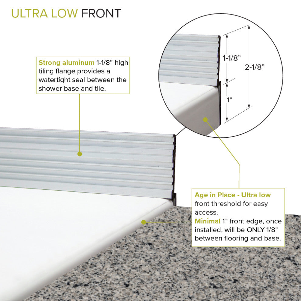 Transolid 60-in L x 35.5-in W Zero Threshold Center Drain Shower Base, White