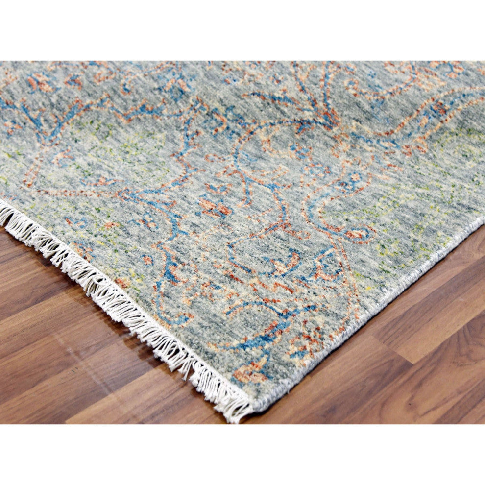 Green,Obscured and Subtle Collection,Hand Knotted, Oriental Rug, 12'x15'2"
