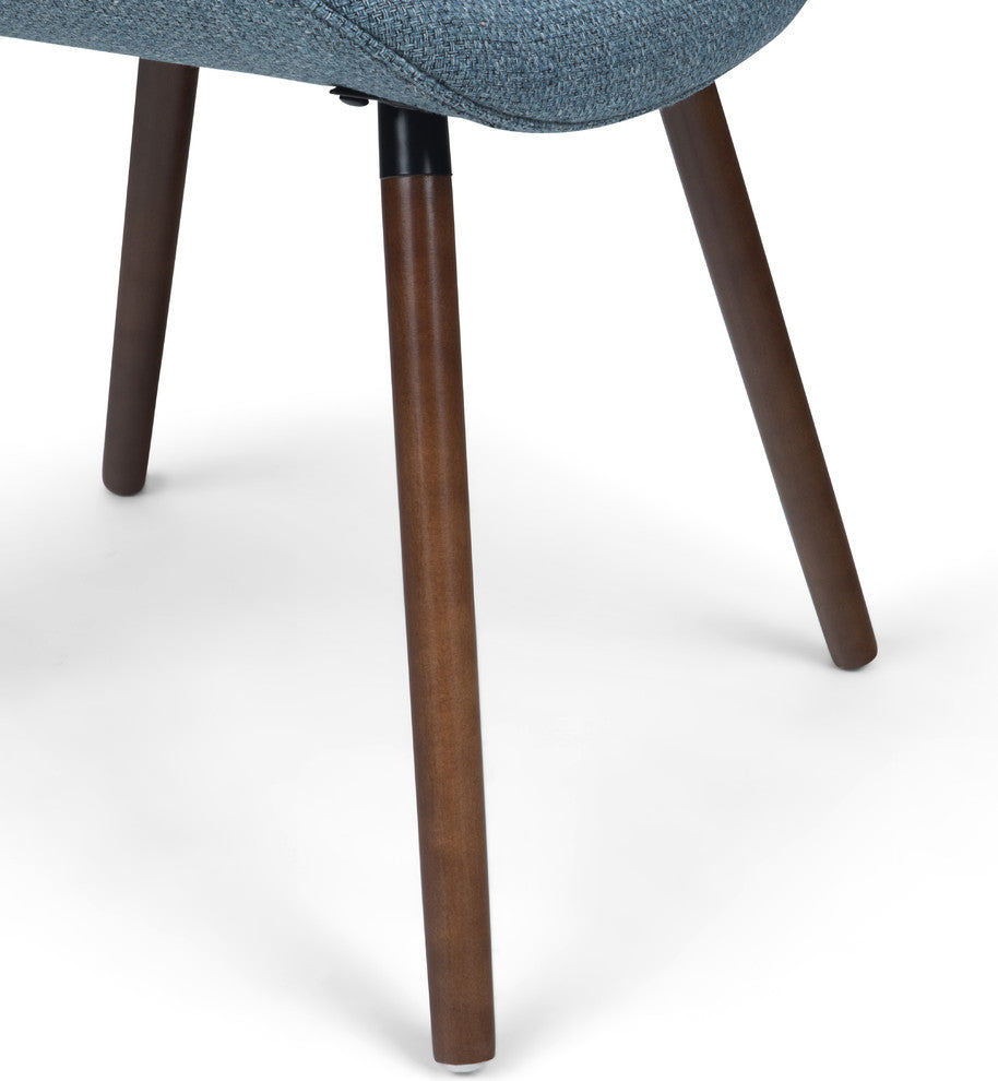 Malden Mid Century Modern Bentwood Dining Chair In Denim Blue Woven Fabric