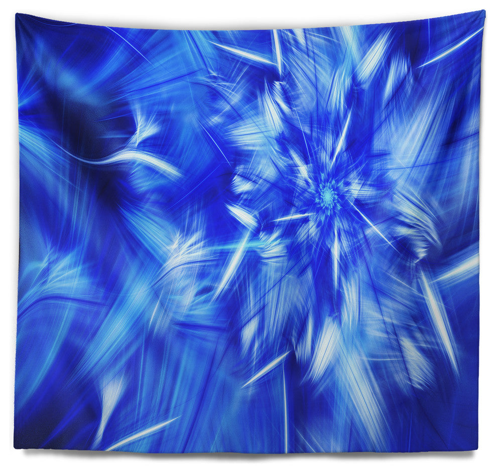 Rotating Bright Blue Fireworks Floral Wall Tapestry, 60"x50"