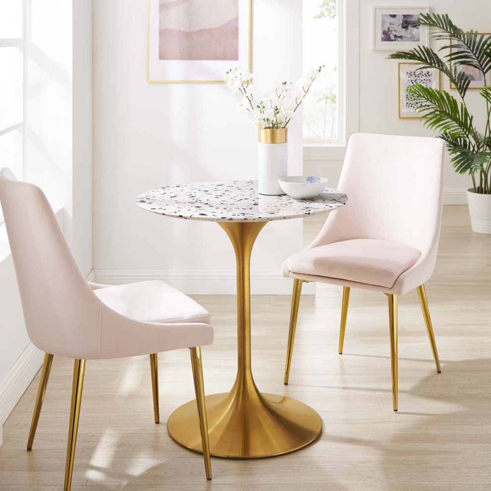 28" Dining Table, Round, White Gold, Metal, Modern, Cafe Bistro Hospitality