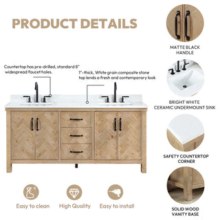 Javier Bath Vanity, Composite Stone Top, Antique Brown, 72", Double Vanity, No Mirror