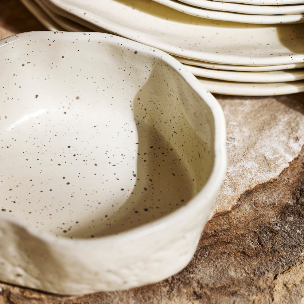 Stone by Mercer Project ATIK Stoneware 32 Piece Dinnerware Set, Cream Speckled