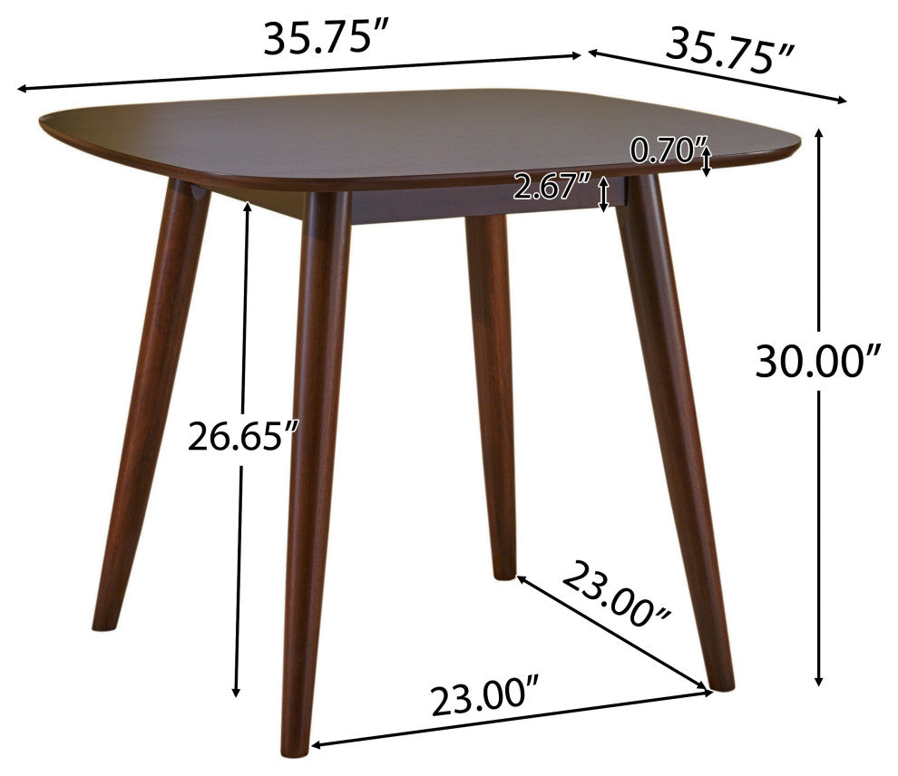 GDF Studio Bass Mid Century Modern Square Faux Wood Dining Table, Walnut