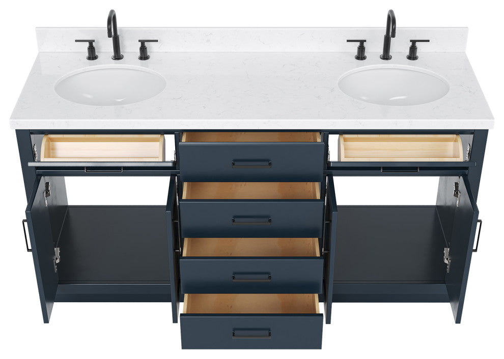 Ariel Hepburn 66"  Double Oval Sinks Vanity, Carrara Quartz