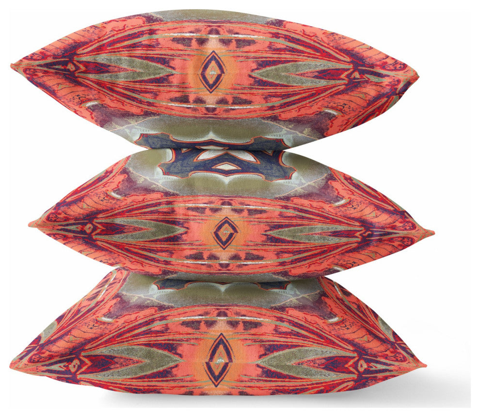 20" Peach Sage Geo Tribal Suede Throw Pillow