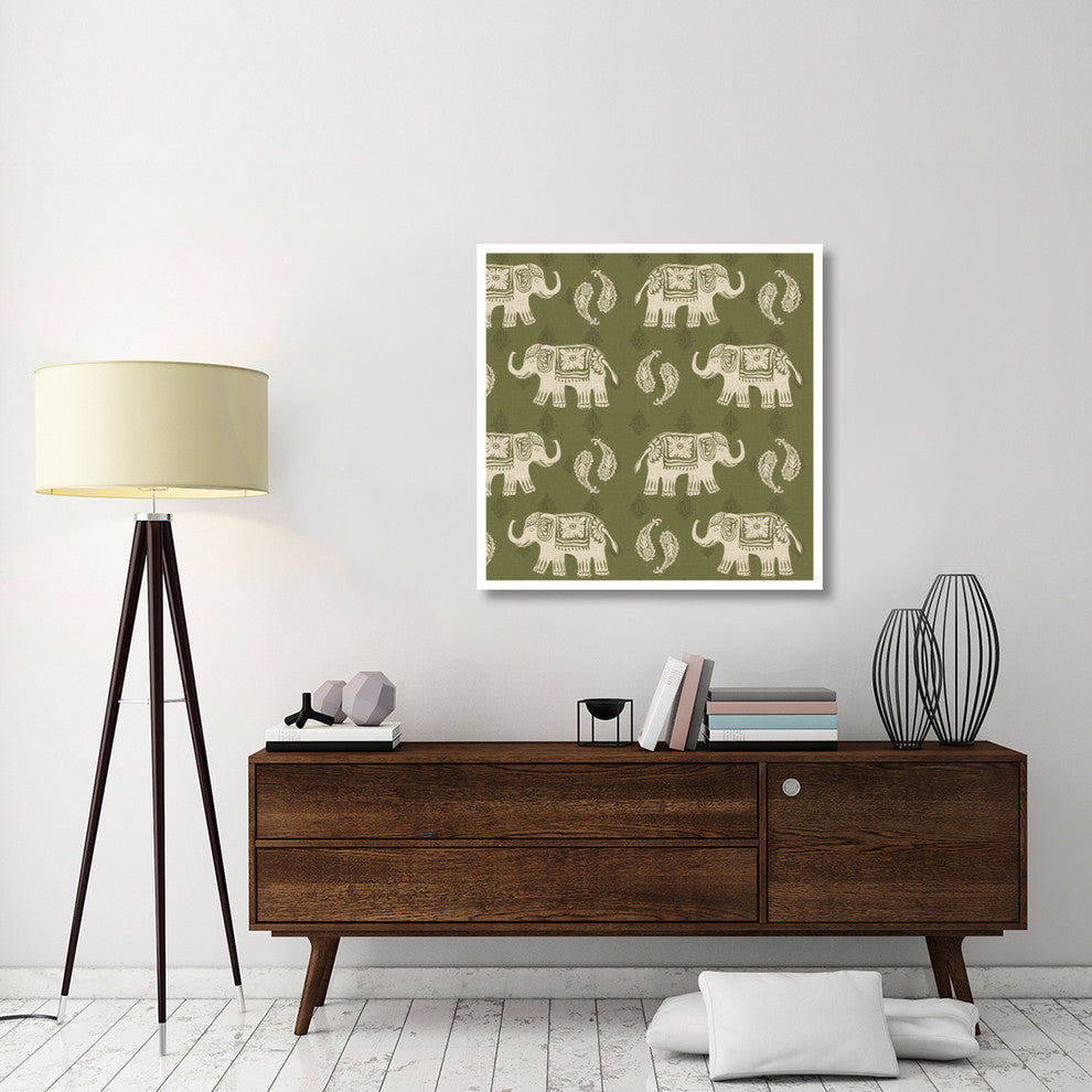 "Woodcut Elephant Patterns" Digital Paper Print by Daphne Brissonnet, 38"x38"
