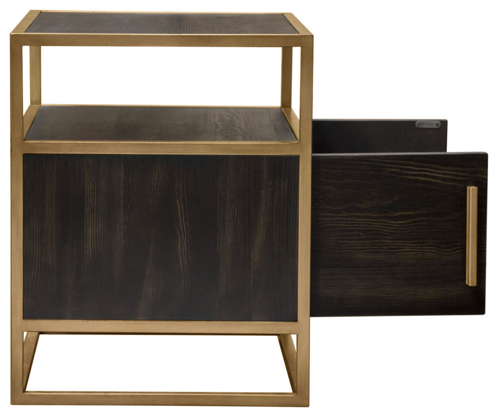 Empire 2-Door End Table With Gold Metal Frame, Dark Brown
