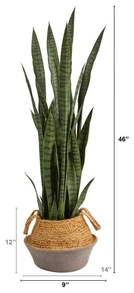 P1762 46 Sansevieria Artificial Plant in Boho Chic Handmade Gray Woven Planter