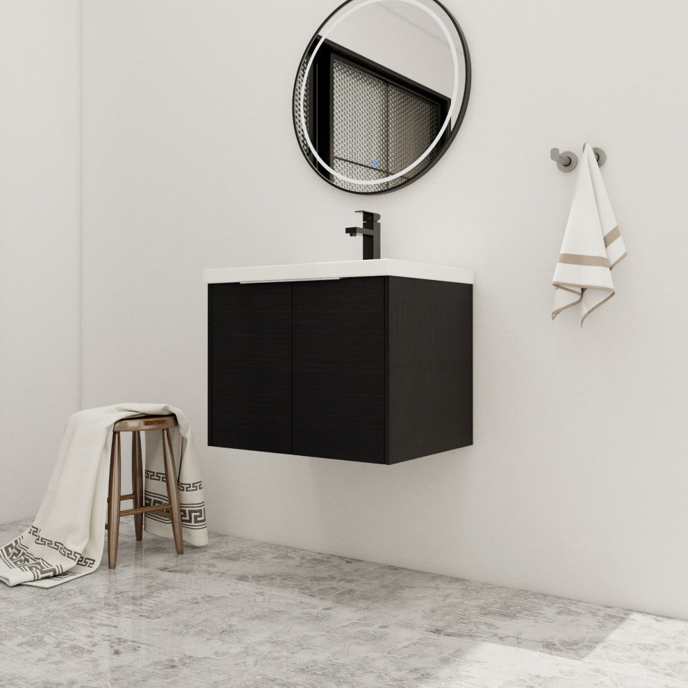BNK Bathroom Vanity with Resin Sink, Modern Design with Soft Close Doors, Black Chestnut, 24"