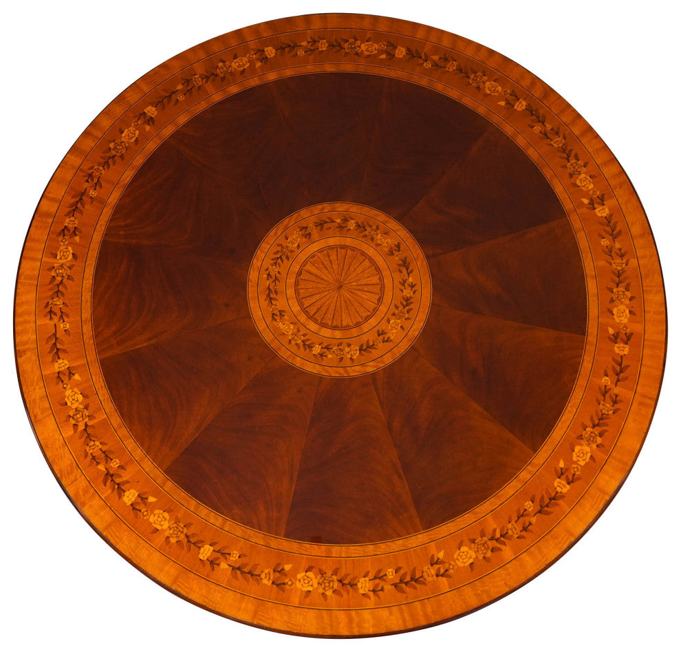 NDRT065 Mahogany Round Dining Table With Floral Inlay