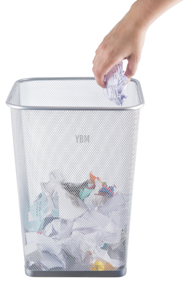YBM Home Steel Silver Mesh Wire Square Open Top Waste Basket Capacity 5 Gallon