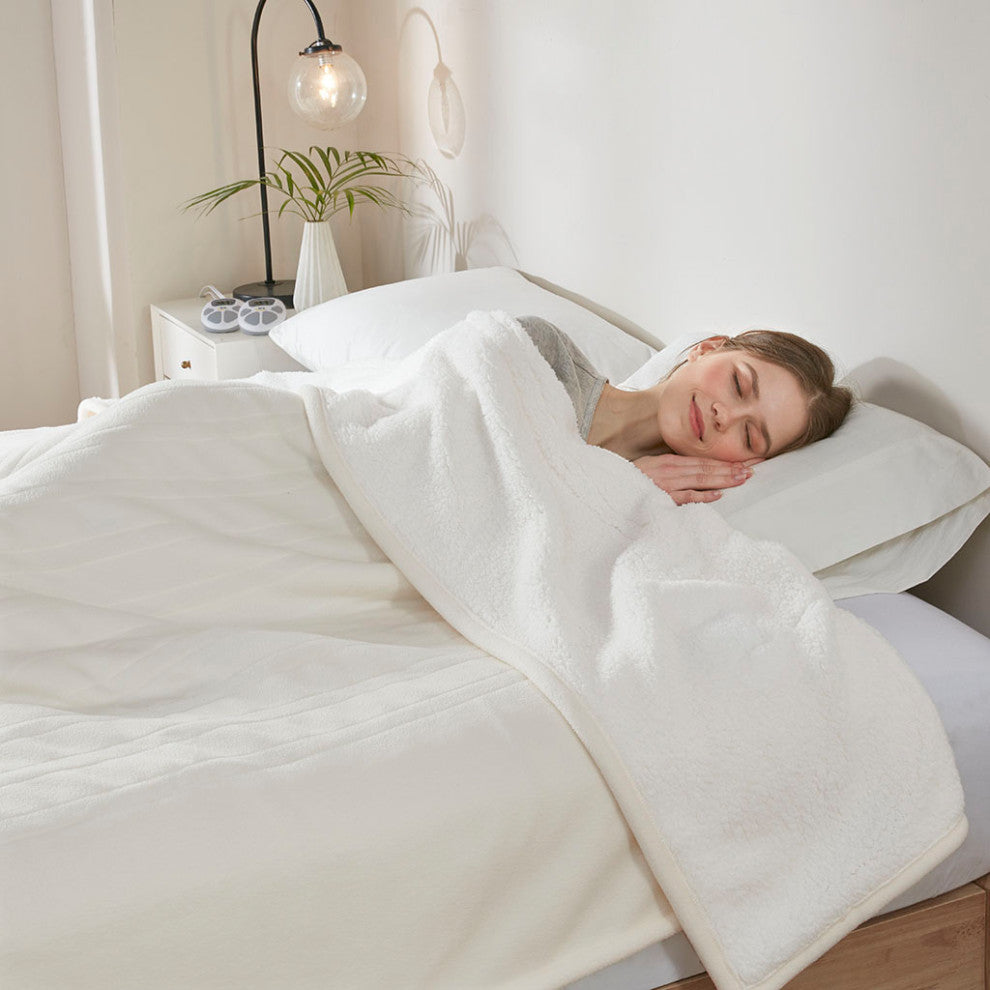 Serta Fleece to Sherpa Heated Fleece and Sherpa Bedding Blanket, White
