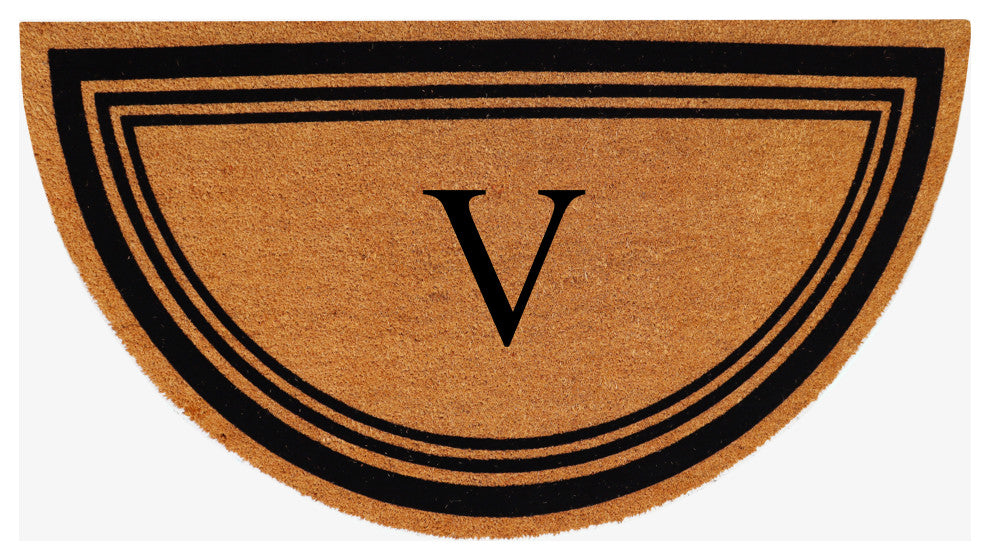 A1HC Natural Coir Flock Monogrammed Door Mat for Front Door, 30x60, V