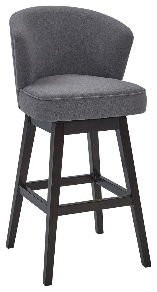 26" Gray Espresso Wood Fabric Swivel Bar Stool