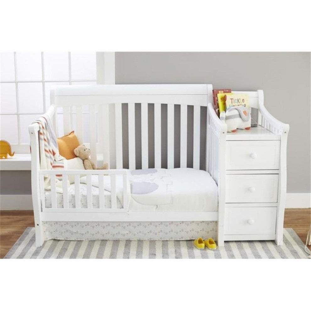 Pemberly Row 4 in 1 Convertible Wood Crib and Changer Combo in White