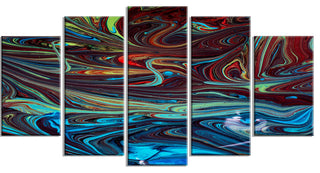 "Red Blue Abstract Acrylic Paint Mix" Canvas Print, 5 Panels