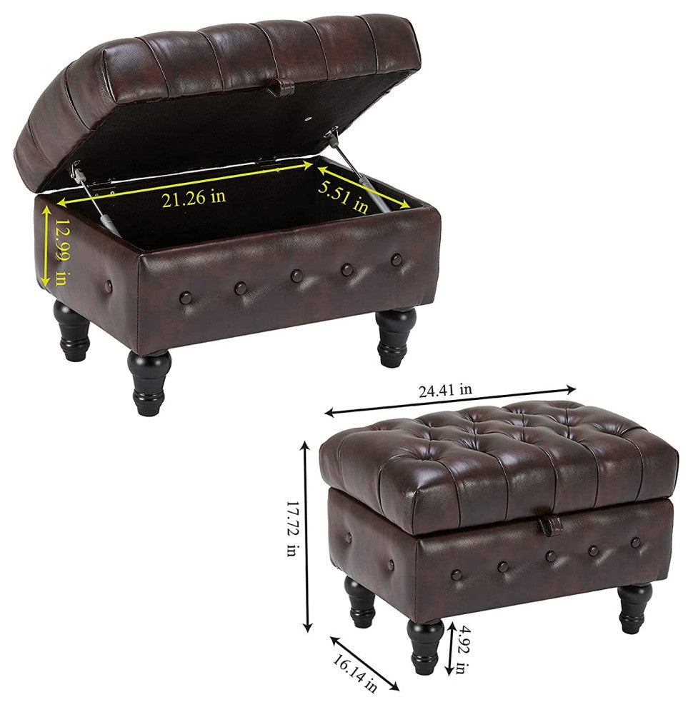 Button Tufted PU Leather Upholstery Footstool