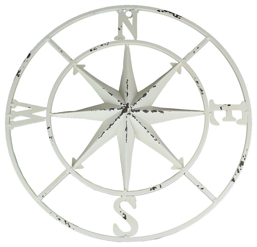 Distressed Metal Compass Rose Indoor/Outdoor Wall Hanging - White