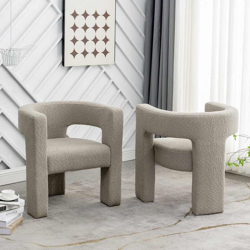28" Wide Boucle Upholstered Square Armchair, Set of 2, Oatmeal