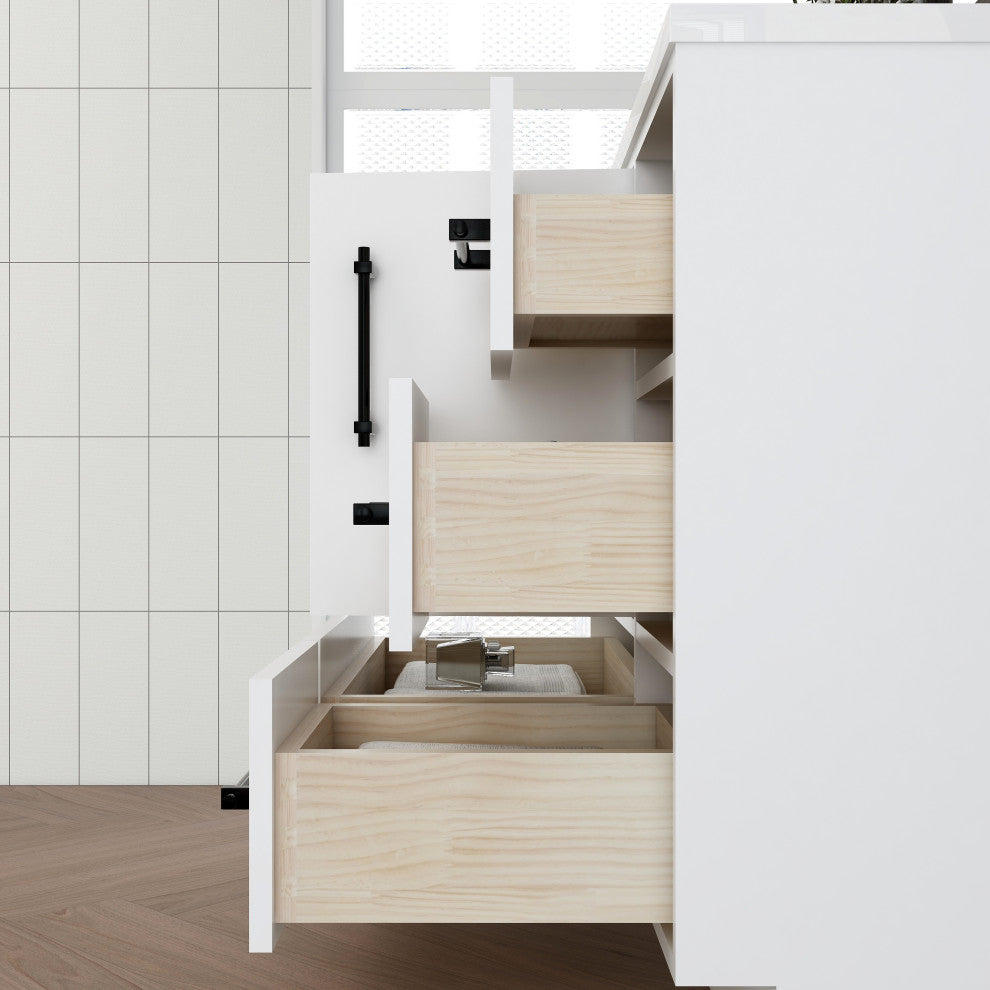 Victoria 42" Solid Wood Bath Vanity Right Side Drawers, Glossy White