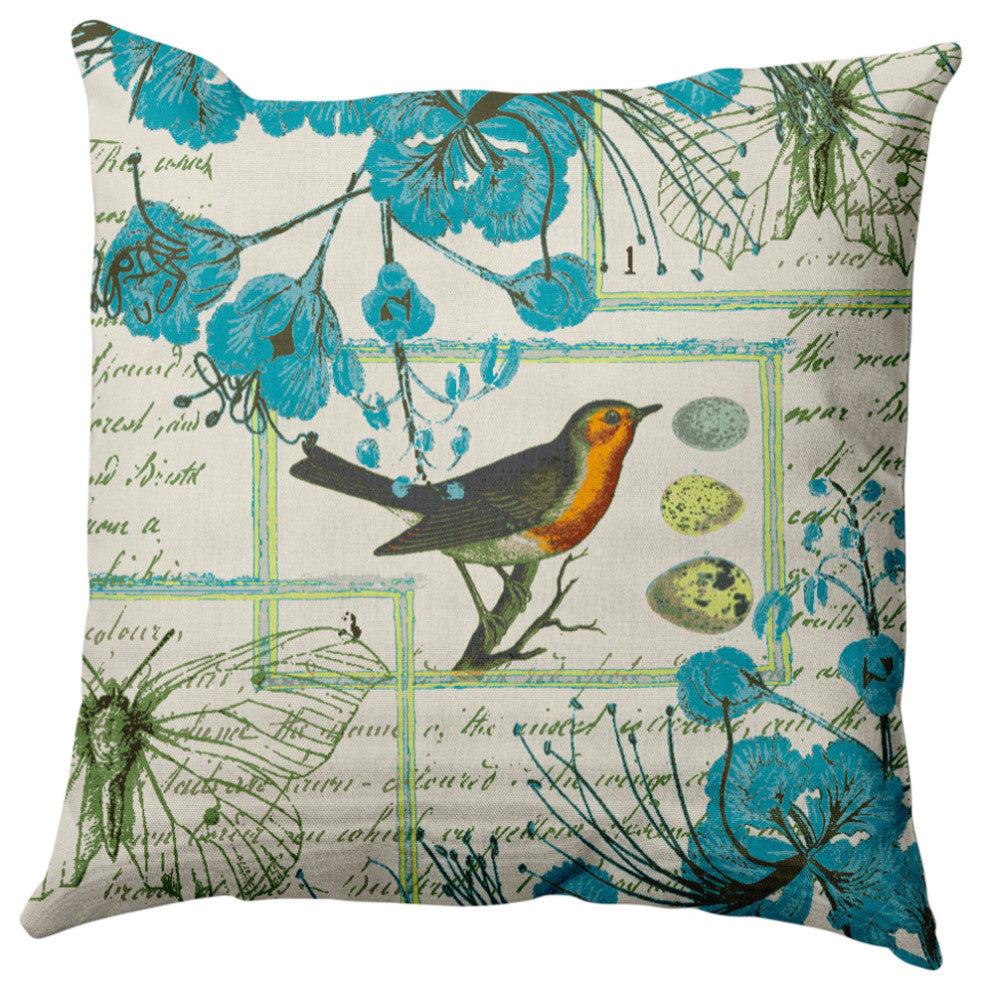 Singing Bird Decorative Throw Pillow, Explorer Blue, 16"x16"