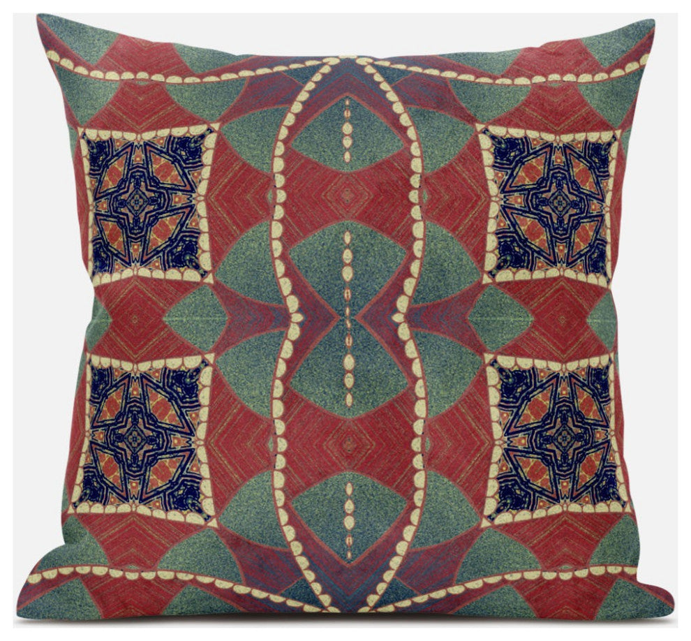 18" Red Green Cosmic Circle Boho Suede Throw Pillow
