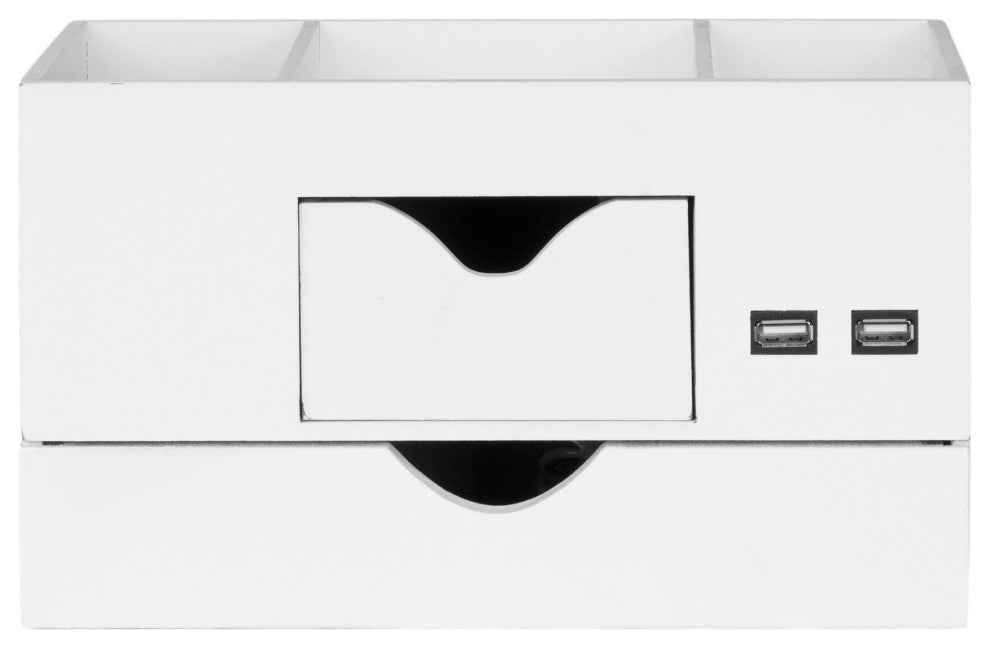 American Art Decor All-in-One USB charging 5 Compartments Desk Organizer - White