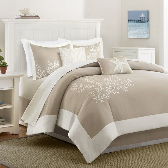 Harbor House Coastline Coastal Coral Seaside 6-Piece Comforter Set, Taupe, King
