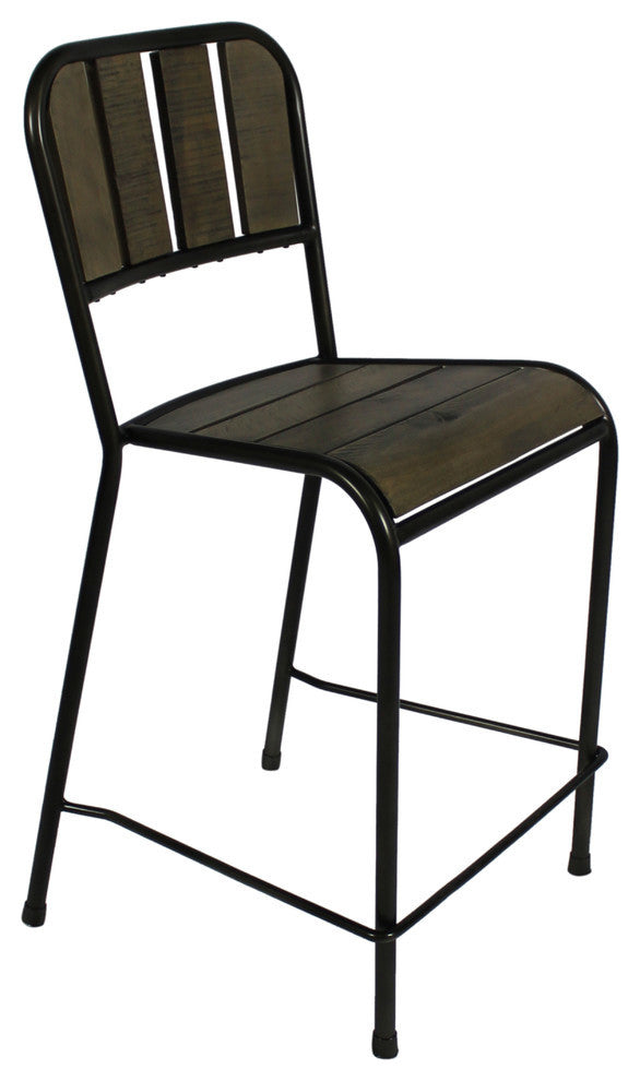 Cole Reclaimed Solid Wood Counter Chair in Brown with Black Metal Frame