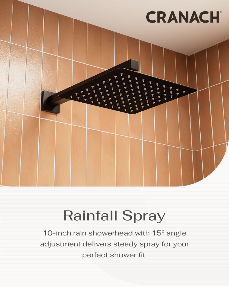 CRANACH CROZET 10-Inch Square Rain Shower System, Multifunction handshower, Matte Black