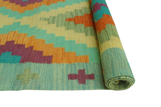 Sangat Kilim Radburn Light Green/Gold Runner, 2'7x7'10