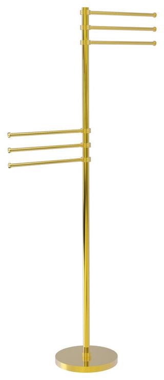 Towel Stand with 6 Pivoting 12" Arms, Polished Brass
